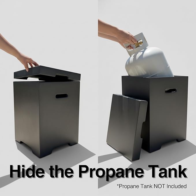 Propane Tank Cover Table for Fire Pits, 20 LB MGO Propane Tank Holder with Side Handles, Outdoor Tank Storage Side Table for Patio, Gas Griddle, Dark Gray
