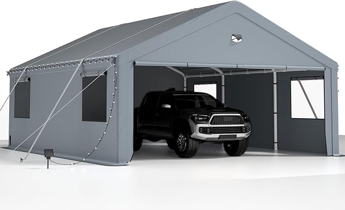 2 Car Carports 20X20 Heavy Duty,Carport Canopy,Car Port with 180G Removable Side Walls,Portable Car Port Garage,Car Shelter All Weather,Gray
