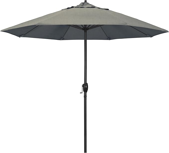 California Umbrella 9' Rd Aluminum Patio Umbrella, Crank Lift, Auto Tilt, Black Finish, Sunbrella Dove