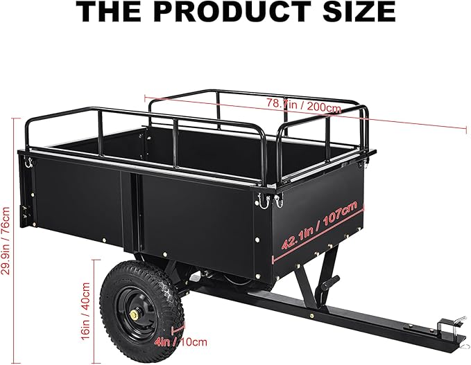 750LB Steel Dump Cart with All-Terrain Tires & Foot-Pedal Dumping, Heavy Duty Utility Trailer for Yard, Garden, and Construction Use, Compatible with ATV and Tractor