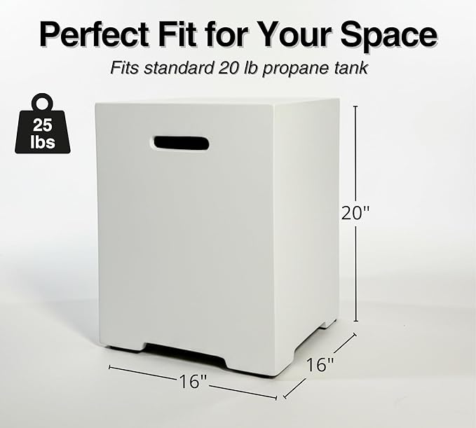 16-Inch Propane Tank Cover,20 LB Outdoor Tank Storage Hideaway Side Table for Gas Fire Pits,Light Concrete Tank Holder,White
