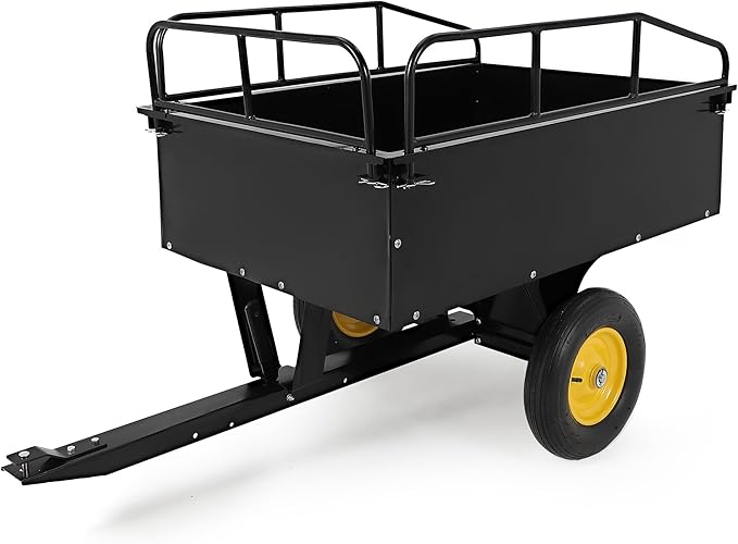 GAOMON 500LB Heavy Duty Tow Behind ATV Trailer Steel Dump Cart - 10-Cubic Feet Capacity - Garden Utility Trailer - Trailers with Removable Tailgate for Riding Lawn Mower Tractor