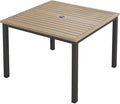 MFSTUDIO 42" Square Outdoor Dining Table, Patio Furniture Wood-Like Tabletop with Adjustable Umbrella Hole for Deck,Backyard,Lawn,Garden