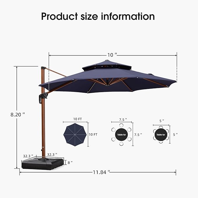 PURPLE LEAF Navy Blue 10ft Patio Umbrella with Base, Windproof and UV Resistant