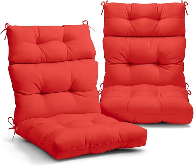 EAGLE PEAK Tufted Outdoor/Indoor High Back Patio Chair Cushions, Set of 2, 46'' x 22'', Bright Red