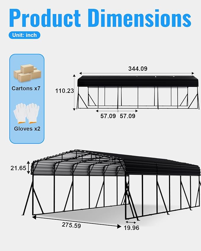 20x30FT Metal Carport, Heavy Duty Car Port Canopy with Metal Roof and Frame, Extra Large Carports Withstand Strong Wind or Heavy Rain, Suitable for Parking Pickup, Boat, Car, and Tractor