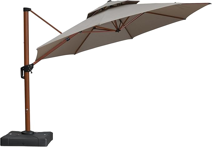 PURPLE LEAF 13ft Patio Umbrella Cantilever Umbrellas Outdoor Round Wood Umbrella Offset Umbrellas Heavy Duty Sun for Garden Deck Pool, Heather Taupe