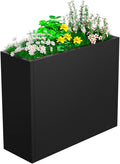 Metal Planter, 30L x 10W x 24H, Heavy Duty Tall Planters for Outdoor Plants, Black Planters with Removable Insert Shelf, Large Planters with Drainage Holes for Porch, Patio and Yard, Black