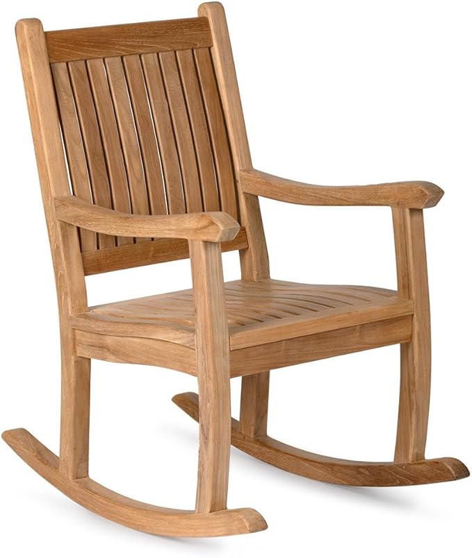 TITAN GREAT OUTDOORS Ash & Ember Cascade Grade A Teak Rocking Chair, Weather Resistant Premium Wood Outdoor Furniture Rocking Chair with Intricate Back Support, Armrests, Sloped Runners