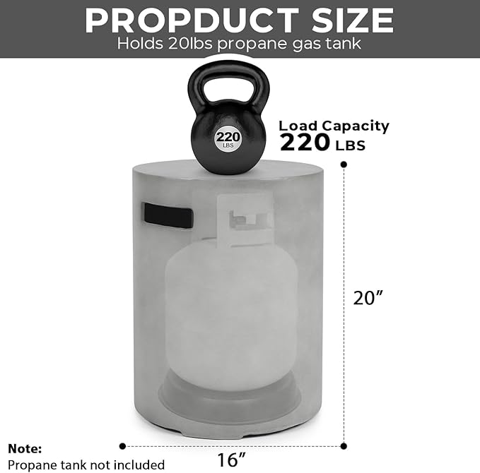 Propane Tank Cover Table, 16 X 20 inch Round Outdoor Propane 20 LB Tank Storage Box Hideaway with Side Handles Tank Holder for Outside Patio Backyard, Grey