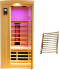 Ceramic Infrared Sauna with Backrest, 1 Person Low EMF Far Infrared Sauna for Home, 1300watt Canadian Hemlock Wood Indoor Saunas with 6 Heating Panels,Blue-Tooth Control, LCD Display