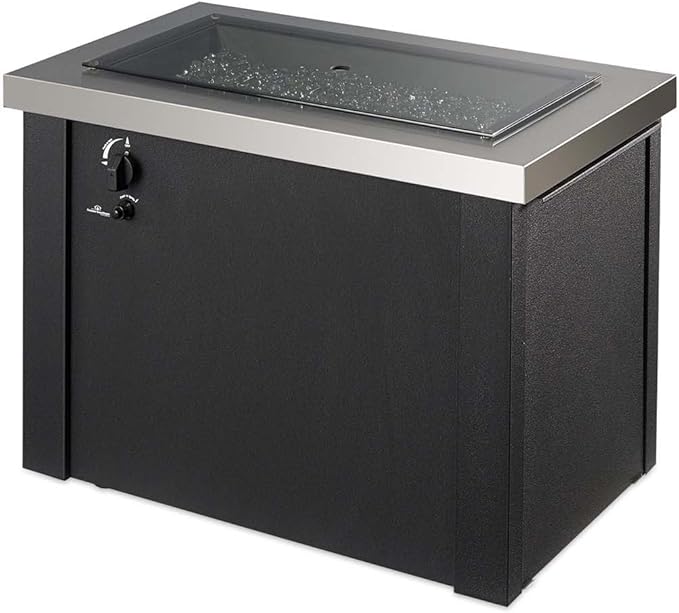 Outdoor GreatRoom Co Propane Fire Pit Table - Providence Gas Fire Pits for Outside Patio - 32 Inch Rectangular Stainless Steel Top Firepit Fire Table, Glass Tabletop Cover, Metal Base, 55,000 BTU