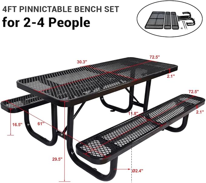 Rueekfil 72" Thermoplastic Picnic Table with Umbrella Hole up to 1.5", Heavy Duty Commercial Picnic Table for Outdoor, Family & Party Ready for School Camping, Rectangular, Blue