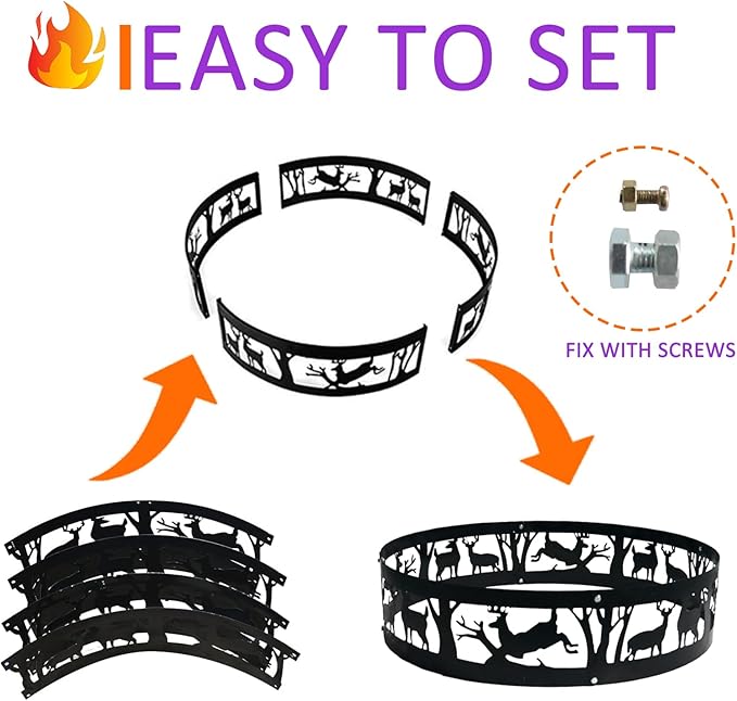 Outdoor Metal Fire Pit Ring 36 Inch Portable Heavy Duty Stainless Steel Fire Pit Ring Camping Beach Backyard with Holes