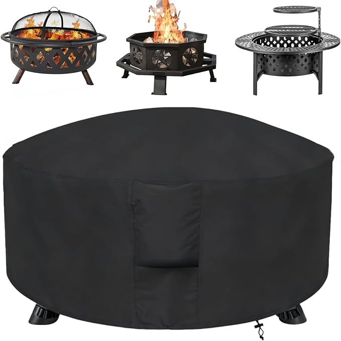 POMER Patio Fireplace Cover, Round Fire Pit Cover for 30 Inch Outdoor Fireplace Waterproof Heatwave Fire Bowl CoverRound -30" D x 44"H