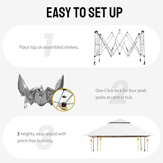 CROWN SHADES 13x13 Pop Up Gazebo, Canopy Tent, Gazebos on Clearance - Outdoor Gazebo for Backyard & Patio Furniture - Carpa Pop Up Tent with Wheeled STO-N-Go Cover Bag (White)