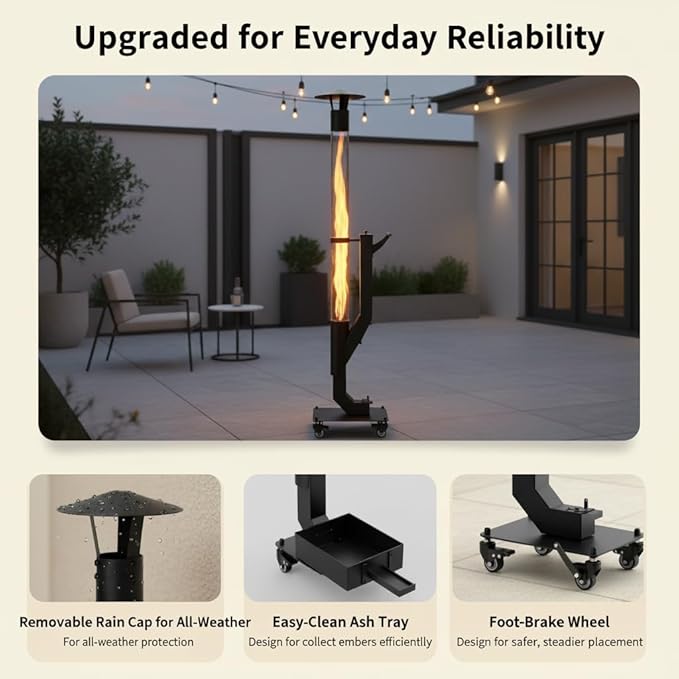 yoyomax Wood Pellet Patio Heater,Outdoor Pellet Heater,Portable Wood Pellet Fire Pit with Ash Tray Patio Rocket Stove for Backyard Camping Garden Balcony PH08PRO