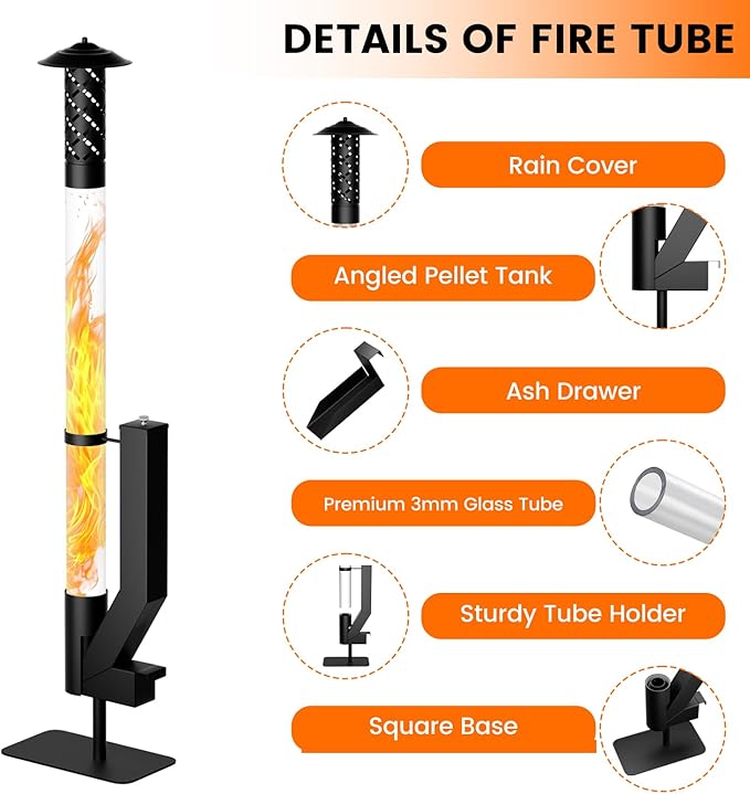 62 Inches Wood Pellet Heater - Patio Heater Wood Pellet Stove with Thickened Base - Smokeless Pellet Fire Pits for Outside - Patio Rocket Stove for Camping Garden Picnic