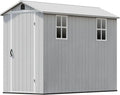 Patiowell 4x8 FT Outdoor Storage Shed with Floor & 2 Windows, Large Plastic Garden Shed with Lockable Door for Backyard, Patio, and Lawn, White (Fit-it Shed)