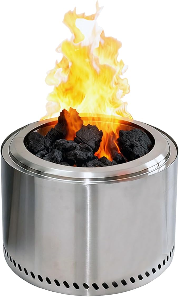 19" Smokeless Fire Pit with Air Switch, Wood Burning Portable Stainless Steel Outdoor Firepit with Removable Ash Pan for Camping, Backyard, Patio & Picnic