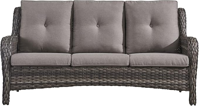 HUMMUH 3 Piece Patio Furniture Set All Weather Wicker Outdoor Sectional Sofa Manual Weaving Rattan High Curved Back Patio Couch with Ottomans