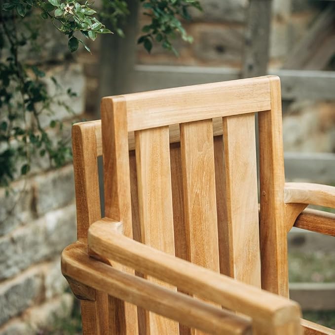 TITAN GREAT OUTDOORS Ash & Ember Sage Grade A Teak Classic Stacking Armchairs, Weather Resistant Premium Solid Wood Patio Lounge Chair with Intricate Back Support (6 Pack)