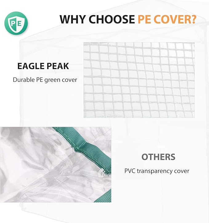 EAGLE PEAK Replacement Cover for 8x6 Portable Walk-in Pop up Greenhouse, Front and Rear Roll-Up Zipper Entry Doors and 2 Large Roll-Up Side Windows (Frame Not Included), White