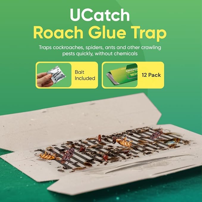 Roach Trap Indoor - 12 Pack | Effective German Roach Killer for Home Infestation - Child and Pet Safe Cockroach Traps Easy-to-Use Glue Traps for Roaches – UCatch