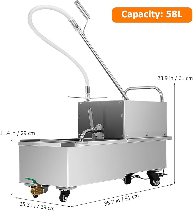 Fryer Oil Filter Machine Deep Fryer Filter Cart 58l Stainless Steel Cooking Oil Filtration System for Restaurants Chicken Shops - Mobile with Us Plug