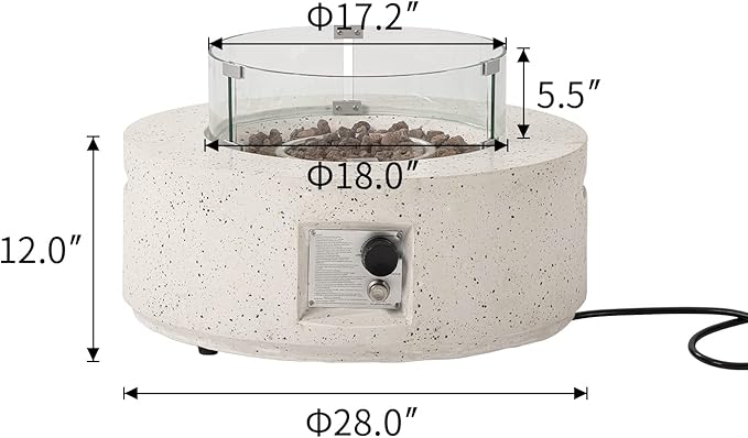 COSIEST Outdoor Propane Fire Pit Coffee Table, 28-inch Terrazzo Round Base Patio Heater, Certified, 40,000 BTU Stainless Steel Burner, Wind Guard, Free Lava Rocks, Waterproof Cover