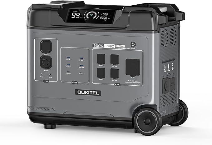Oukitel BP5000 Pro MAX (5120Wh/5000W) Solar Generator with 120V/240V Split Phase Output, 9000W Peak Power Station for Home Backup, Portable Power Station for Emergencies, Camping,Off-Grid