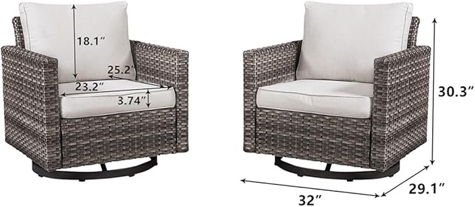 HUMMUH 5 Piece Patio Furniture Set,PE Wicker Patio Swivel Rocker Chairs Outdoor Chairs Set of 2 with Side Table for Porch,Garden,Backyard
