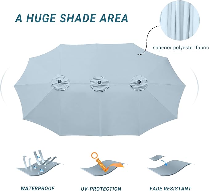 Bigroof 15ft x 9ft Patio Double-Sided Umbrella with Base & Crank, Extra Large Rectangular Outdoor Umbrella for Patio, Lawn & Garden, Beige
