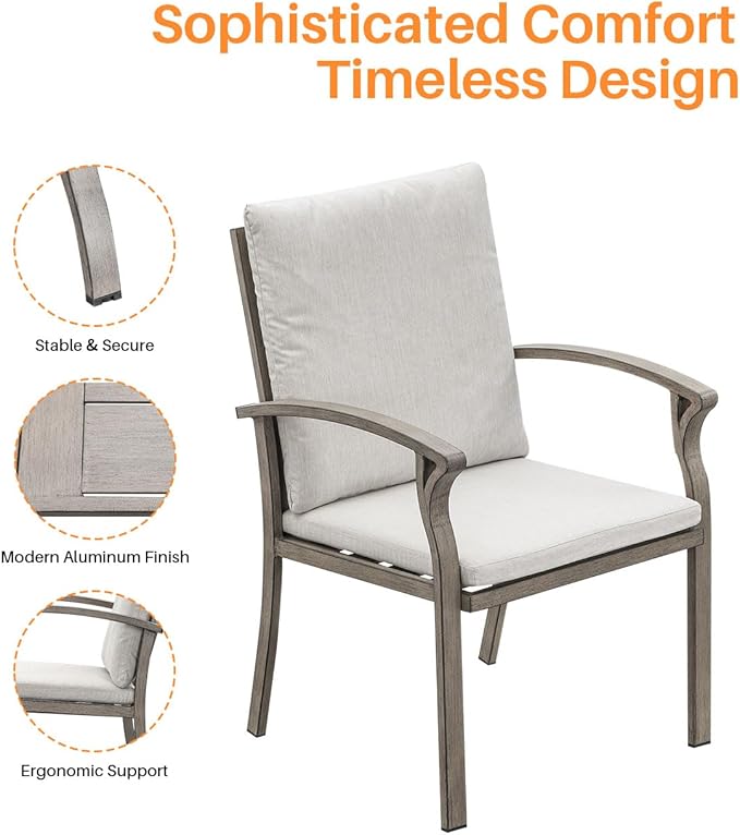 SEEHILL Outdoor Dining Chairs Set of 2, High Backrest Patio Chairs Set with Thick Cushion, All Weather Aluminum Patio Dining Chairs, Patio Furniture Set for Garden, Backyard, Deck, Pool, Limed Oak