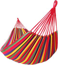 GOCAN Brazilian Double Hammock 2 Person Extra Large Canvas 250x160cm Total Length 350cm Load 500lb Cotton Hammock for Garden Outdoor and Indoor Rainbow(98 * 65'')
