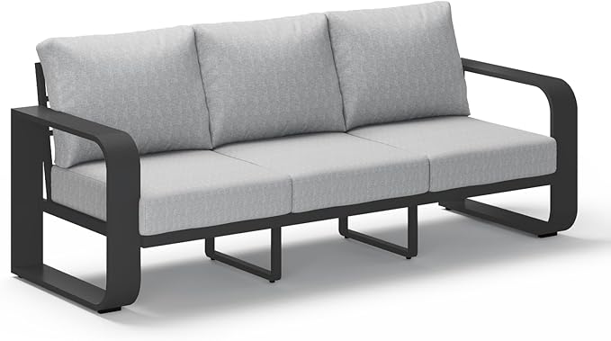 Oasbira Aluminum Outdoor Patio Couch, 3 Seats Oversized Patio Sofa with Widened Armrest & Ultra-Thick Cushions, Deep Seating Modern Patio Furniture for Backyard, Deck, Gray