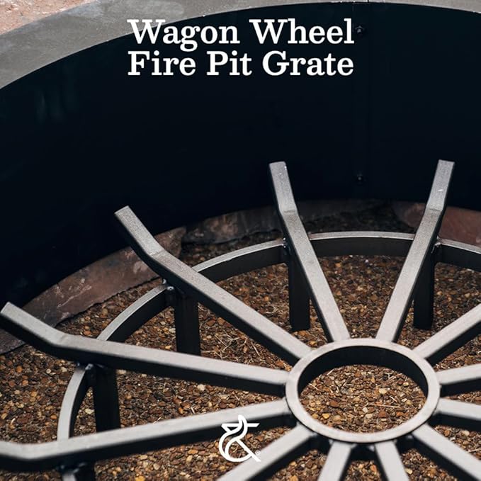 Ash & Ember 36" Wagon Wheel Fire Grate, High-Efficiency Smoke-Free Fireplace Log Grate, Decorative Wood Burning Lifted Grate Pit, Sandblasted Steel with Light Oil Coating