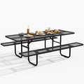 KUFUH 72" Coated Round Metal Picnic Table for 4-6 Person, Durable Heavy Duty Commercial Picnic Table with Umbrella Hole for Outdoor Coffee Shop, School, Easy to Install, Black
