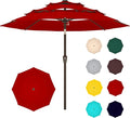 Ayge 9FT 3-Tier Large Outdoor Patio Umbrella Market Table Umbrella-UV Resistant,Easy Push Button Tilt and Crank,8 Sturdy Fiberglass Ribs Heavy-Duty Pool Umbrella for Deck,Backyard,Garden,Yard,Red