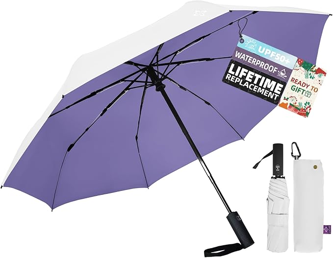 UV Travel Umbrella for Sun Protection & Rain, Compact Windproof Folding, Refined craftsmanship, Auto Open/Close, 43" Canopy with color coating, UPF 100+ UV Blocking, TSA Approved