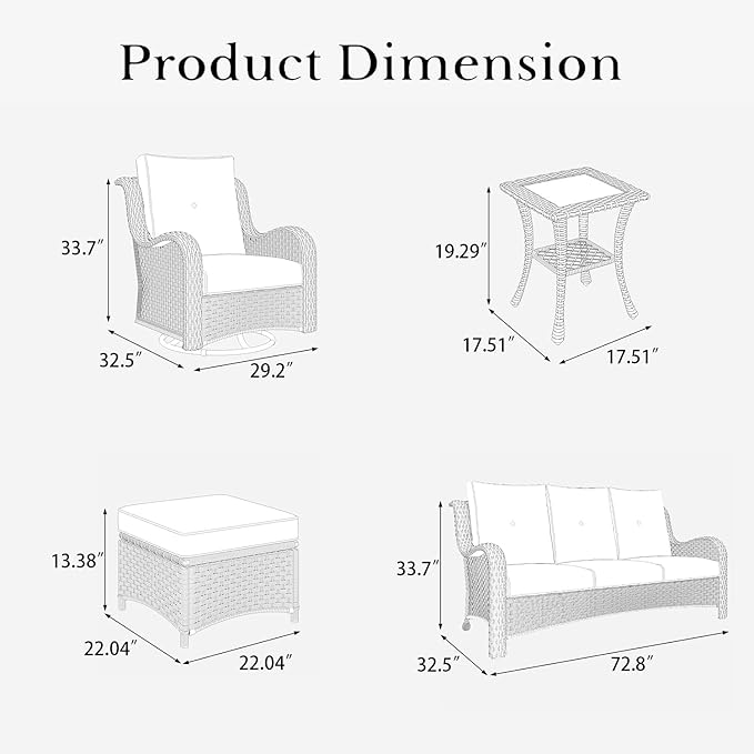 LayinSun 9 Pieces Outdoor Patio Furniture Set, Rattan Wicker Sectional Swivel Rocker Chairs Sets with Ottomans, Swivel Glider Chairs and Coffee Table