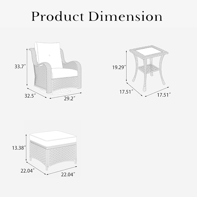 LayinSun 5 Pieces Outdoor Patio Furniture Set, Rattan Wicker Swivel Rocker Chairs Sets with Ottomans, Swivel Glider Chairs, and Coffee Table