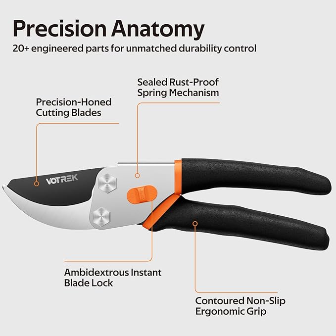 Bypass Pruning Shears for Gardening, 8.5" Professional Hand Pruners, Garden Clippers Heavy Duty Pruning Scissors for Trimming Plant Flower Branch, 【SK5 Steel Blade】【Ergonomic】【Built-in Spring】