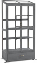 Macrout Cold Frame Greenhouse, Tall Wooden Greenhouse for Outdoor Indoor Use with Polycarbonate Panels, 3 Tier Garden Cold Frame with Drawer and Shelves, 0864 (Dark Grey)