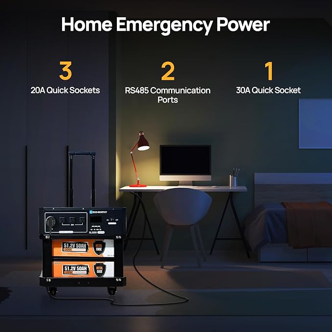 ECO-WORTHY SL3500 Stackable Power Station Solar Inverter AC 3500W Output,5120Wh LiFePO4 Battery with BMS,Movable Portable Stand with Expandable Tiers for Home Backup,Emergency,Solar System Components
