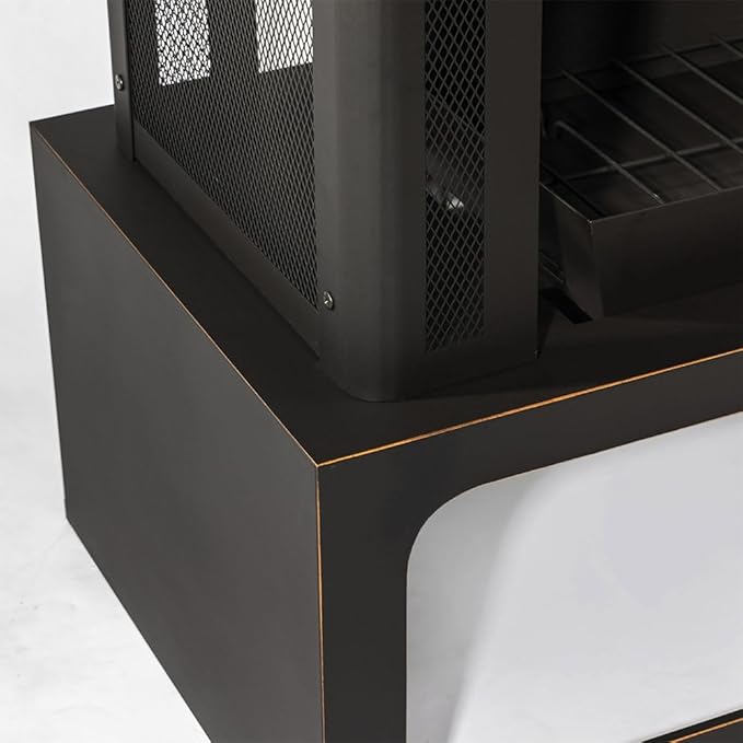 40" Wood Burning Fireplace, Outdoor Fireplace with Wood Storage and Removable Fire Grill, Steel Fire Pit, Woods Burning Chimney for Outside Patio Deck Garden Backyard (Black)