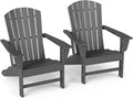 GREENVINES Adirondack Chairs Set of 2 | HDPE Plastic | Oversized Fire Pit Chair | All Weather | Grey | Poly Lumber | for Outdoor Deck Backyard Patio