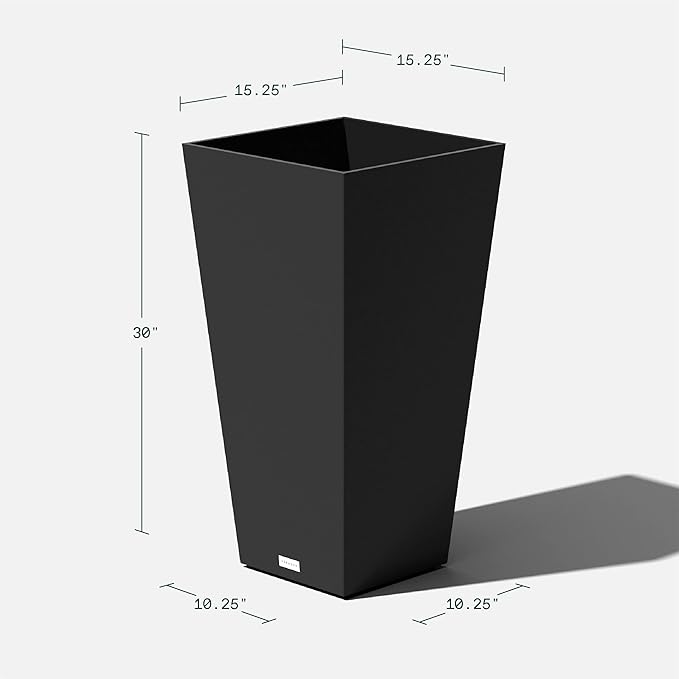 Veradek V-Resin Indoor/Outdoor Taper Planter (Black, 30 inch - 2 Pack with 2 Saucer Trays)