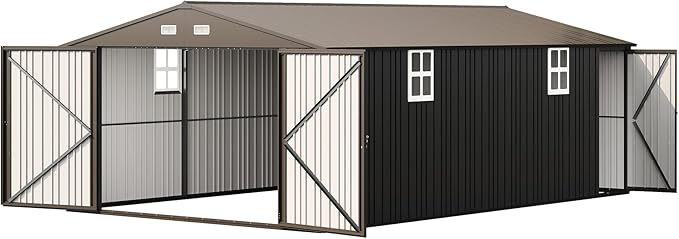 Jocisland 13.2x20.7x8 FT Heavy Duty Metal Carport, Car Canopy with 2 Lockable Doors & 4 Windows, All-Weather Car Shelter for Car, Boat, Truck, Equipment Storage, Dark Gray