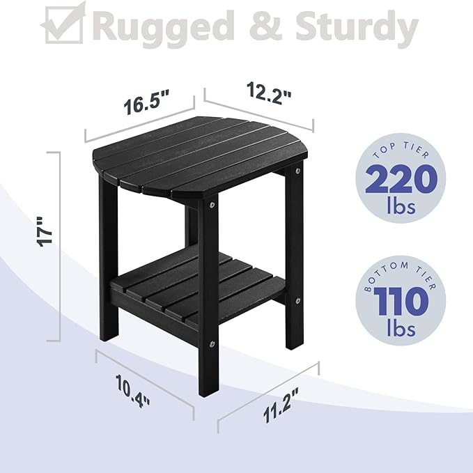 PASAMIC 2-Tier Adirondack Oval Outdoor Side Table, HDPE Small Outdoor Table, Patio End Table for Patio, Backyard, Weather-Resistant (Black)